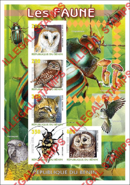 Benin 2010 Fauna Illegal Stamp Souvenir Sheet of 5 Benin 2010 Fauna Illegal Stamp Souvenir Sheet of 5